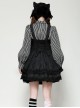 Black Unique Striped Metal Double-Breasted Decorative Hem Lace Splicing Gothic Style Suspender Doll Dress