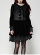 Black Luxury Velvet Lace Splicing Retro Metal Button Gothic Style Long Sleeves Dress
