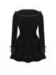 Black Luxury Velvet Lace Splicing Retro Metal Button Gothic Style Long Sleeves Dress