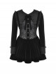 Black Luxury Velvet Lace Splicing Retro Metal Button Gothic Style Long Sleeves Dress