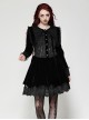 Black Luxury Velvet Lace Splicing Retro Metal Button Gothic Style Long Sleeves Dress