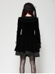 Black Luxury Velvet Lace Splicing Retro Metal Button Gothic Style Long Sleeves Dress