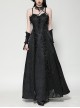 Black Lace Splicing Gorgeous Flower Decoration Embroidery Dark Pattern Gothic Style Suspender Dress