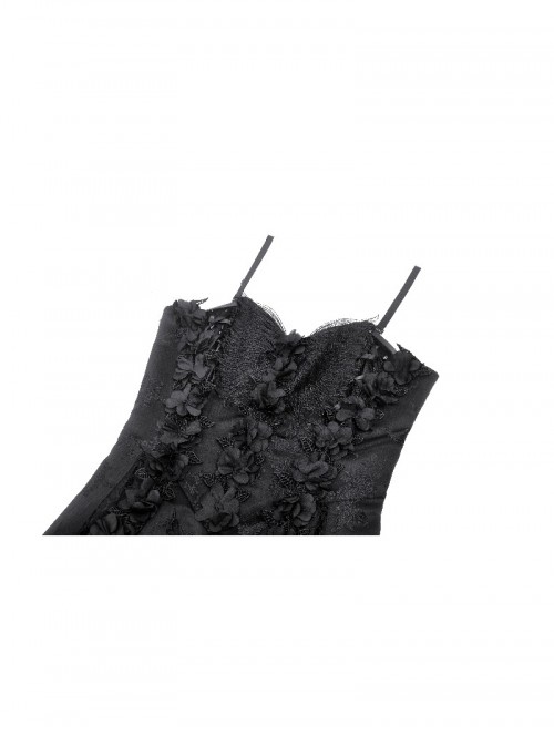 Black Lace Splicing Gorgeous Flower Decoration Embroidery Dark Pattern Gothic Style Suspender Dress