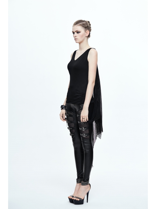 Spider Web Jacquard Mesh Bat Wings Shawl Side Lace-Up Black Punk Dress