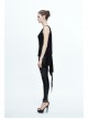 Spider Web Jacquard Mesh Bat Wings Shawl Side Lace-Up Black Punk Dress