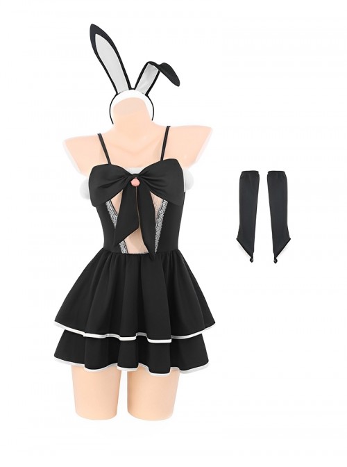 Blackened Bunny's Fantasy Adventure Suspender Dress Exposed Hips Bunny Girl Sexy Lingerie Set
