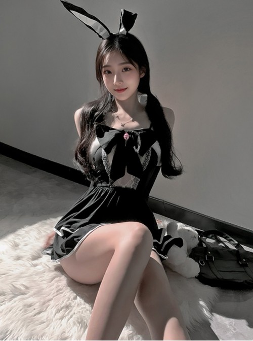 Blackened Bunny's Fantasy Adventure Suspender Dress Exposed Hips Bunny Girl Sexy Lingerie Set