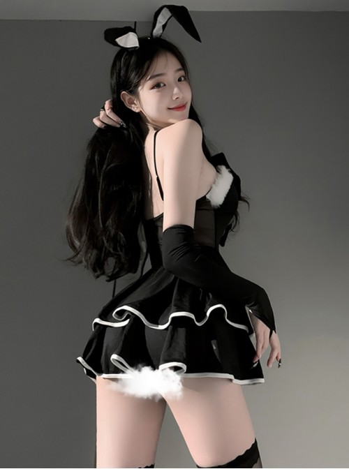 Blackened Bunny's Fantasy Adventure Suspender Dress Exposed Hips Bunny Girl Sexy Lingerie Set
