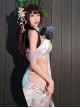 Sakura Girl Bowknot Off-shoulder High Slit Exposed Hips Dress Pink Printed Nightdress Sexy Lingerie Set
