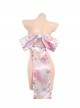 Sakura Girl Bowknot Off-shoulder High Slit Exposed Hips Dress Pink Printed Nightdress Sexy Lingerie Set