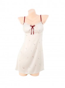 Cream Yellow Cute Small Floral Printed With Chest Pads Suspender Nightdress Sweet Style Sexy Lingerie