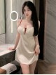 Cream Yellow Cute Small Floral Printed With Chest Pads Suspender Nightdress Sweet Style Sexy Lingerie
