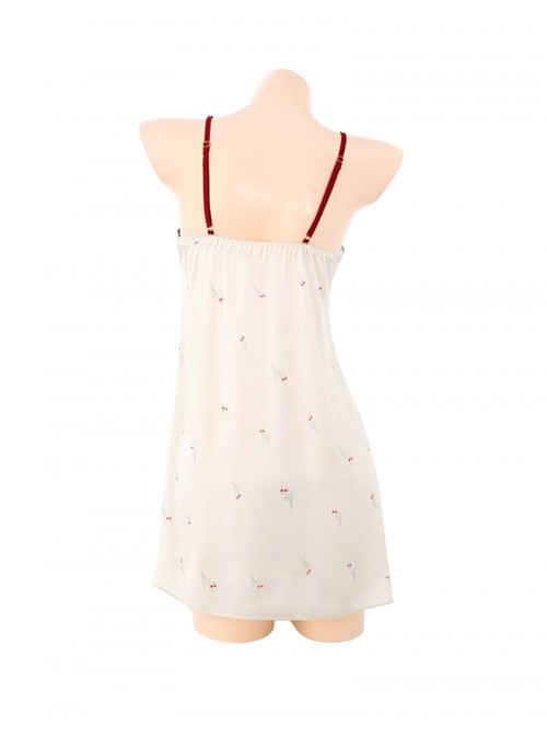 Cream Yellow Cute Small Floral Printed With Chest Pads Suspender Nightdress Sweet Style Sexy Lingerie