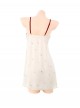 Cream Yellow Cute Small Floral Printed With Chest Pads Suspender Nightdress Sweet Style Sexy Lingerie