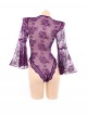 Wide Long Sleeves See-Through Lace Deep V Neck High Slits Exposed Hips Open Crotch Jumpsuit Sexy Lingerie
