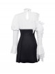 Black White Exquisite Lace Splicing Hollow Puff Sleeve Gothic Style Doll Dress