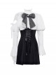 Black White Exquisite Lace Splicing Hollow Puff Sleeve Gothic Style Doll Dress