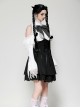 Black White Exquisite Lace Splicing Hollow Puff Sleeve Gothic Style Doll Dress