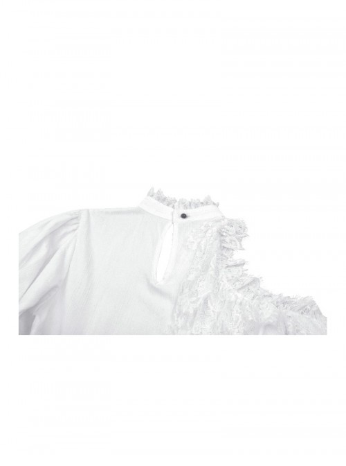 Black White Exquisite Lace Splicing Hollow Puff Sleeve Gothic Style Doll Dress