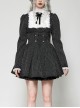 Black White Splicing Striped Ruffled Retro Lace Embellish College Style Gothic Style Long Sleeves Dress