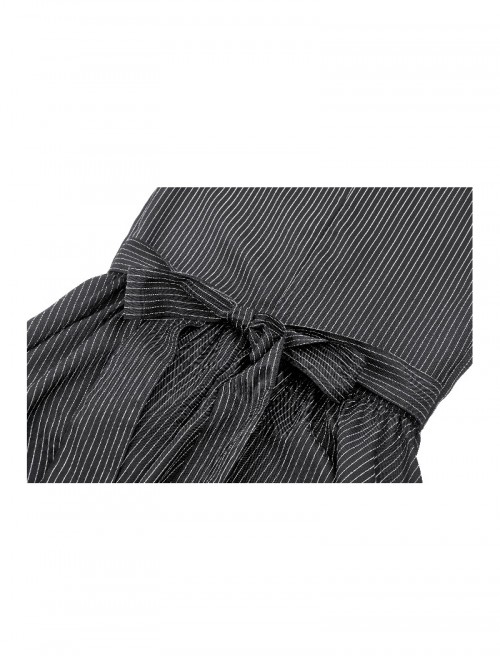 Black White Splicing Striped Ruffled Retro Lace Embellish College Style Gothic Style Long Sleeves Dress