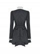 Black White Splicing Striped Ruffled Retro Lace Embellish College Style Gothic Style Long Sleeves Dress