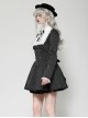 Black White Splicing Striped Ruffled Retro Lace Embellish College Style Gothic Style Long Sleeves Dress