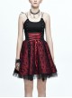 Black Twill Splice Wine Red Skull Flocking Rivet Lace Waist Lace-Up Punk Sling Princess Dress
