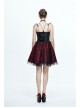 Black Twill Splice Wine Red Skull Flocking Rivet Lace Waist Lace-Up Punk Sling Princess Dress