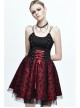 Black Twill Splice Wine Red Skull Flocking Rivet Lace Waist Lace-Up Punk Sling Princess Dress