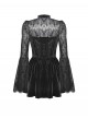 Black Elegant Velvet Exquisite Dark Pattern Lace Mesh Splicing Gothic Style Long Sleeves Dress