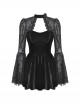 Black Elegant Velvet Exquisite Dark Pattern Lace Mesh Splicing Gothic Style Long Sleeves Dress