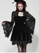 Black Elegant Velvet Exquisite Dark Pattern Lace Mesh Splicing Gothic Style Long Sleeves Dress