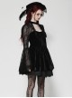 Black Elegant Velvet Exquisite Dark Pattern Lace Mesh Splicing Gothic Style Long Sleeves Dress