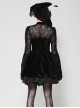 Black Elegant Velvet Exquisite Dark Pattern Lace Mesh Splicing Gothic Style Long Sleeves Dress