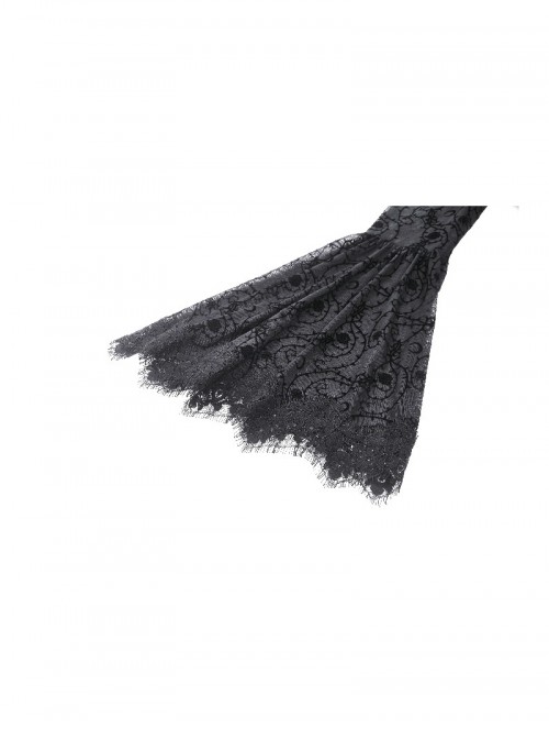Black Elegant Velvet Exquisite Dark Pattern Lace Mesh Splicing Gothic Style Long Sleeves Dress