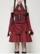 Red Black Plaid Sexy Halter Neck Off Shoulder Design Lace Splicing Gothic Style Dress