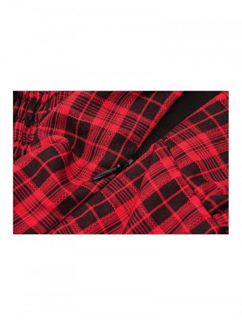 Red Black Plaid Sexy Halter Neck Off Shoulder Design Lace Splicing Gothic Style Dress