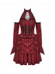 Red Black Plaid Sexy Halter Neck Off Shoulder Design Lace Splicing Gothic Style Dress