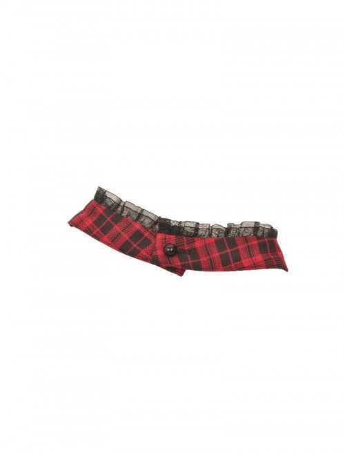 Red Black Plaid Sexy Halter Neck Off Shoulder Design Lace Splicing Gothic Style Dress