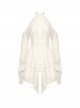 Beige Sexy Off Shoulder Halter Neck Exquisite Lace Hollow Steampunk Trumpet Sleeves Dress