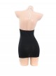 Halter Neck Binding Bands Hollowed Out Exposed Chest Secretary Style Backless Black White Hip Dress Sexy Lingerie Set