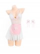 Playful Kitty Maid Cute White Backless Suspender Nightdress Pink Apron Sexy Lingerie Set