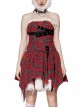Red Christmas Feeling Old Plaid Irregular Hem Sexy Steampunk Style Suspender Dress