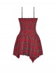 Red Christmas Feeling Old Plaid Irregular Hem Sexy Steampunk Style Suspender Dress