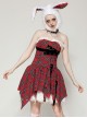 Red Christmas Feeling Old Plaid Irregular Hem Sexy Steampunk Style Suspender Dress