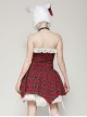 Red Christmas Feeling Old Plaid Irregular Hem Sexy Steampunk Style Suspender Dress