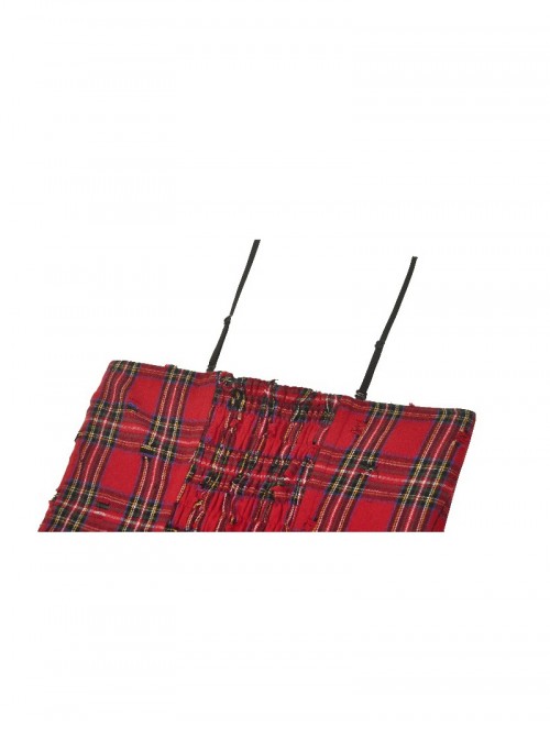 Red Christmas Feeling Old Plaid Irregular Hem Sexy Steampunk Style Suspender Dress