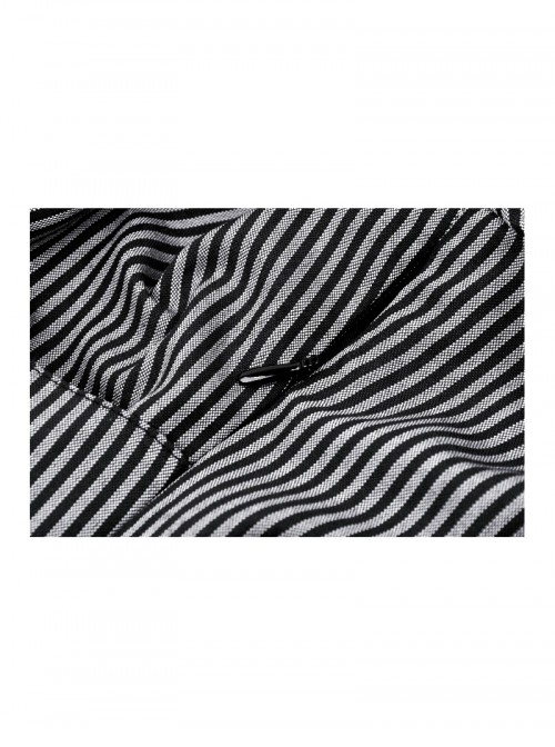 Black White Contrast Stripes Elegant Bat Collar Metal Cross Decoration Gothic Style Long Sleeve Dress